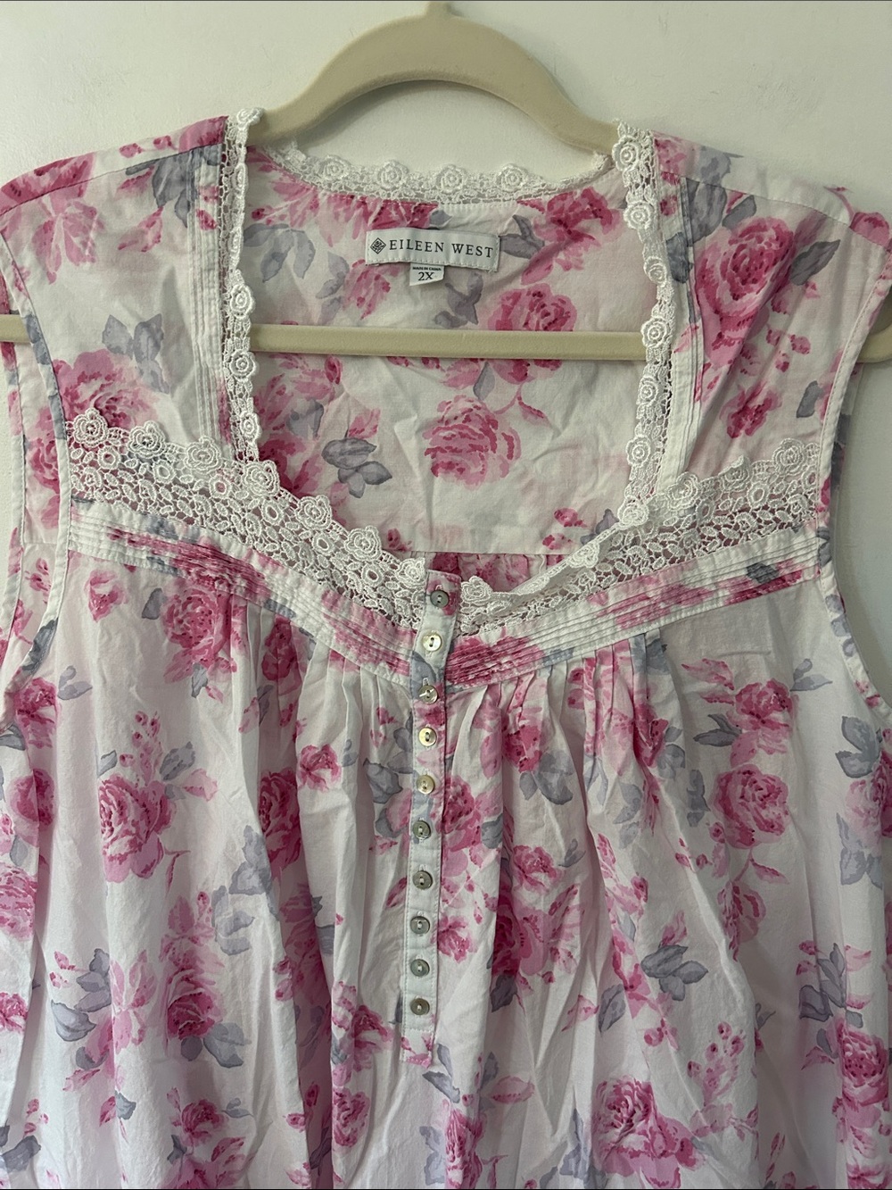 Eileen West Pink Floral Sleeveless Nightgown Size 2X Cottagecore Lace Ruffled - Picture 2 of 12